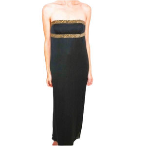 Marchesa Notte Women's Silk Formal Strapless Goddess Gown Size 8 Black/Gold